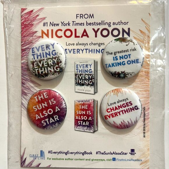 Set of 4 Buttons Everything, Everything and The Sun Is Also a Star Nicola Yoon - Picture 2 of 3